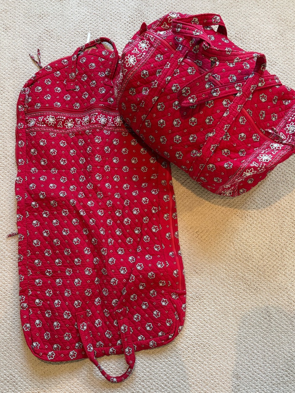 Vera Bradley Red Paisley Garment Bag and Large Duffel Bag Set